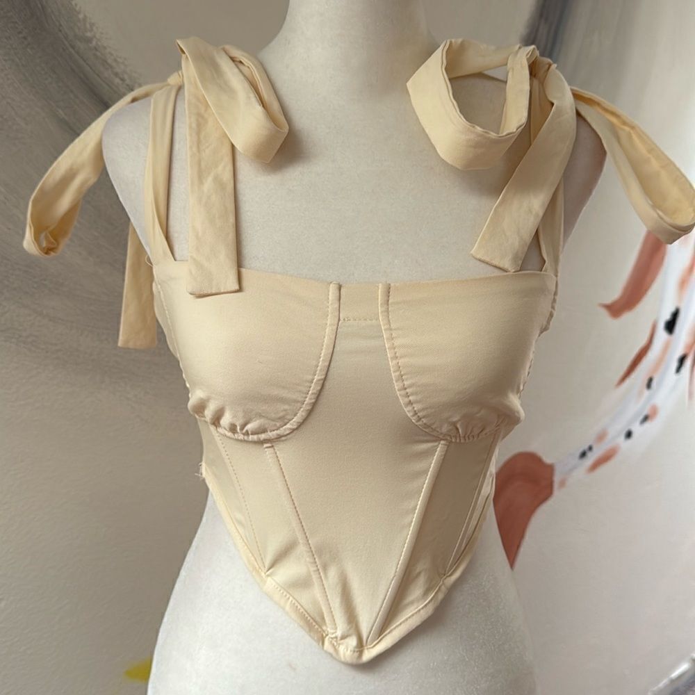 Cider bandeau.  Size Small. Zip closure on side. Straps tie into bows.